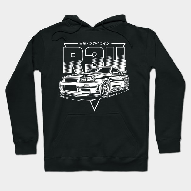 Skyline GTR R34 (White Print) Hoodie by idrdesign